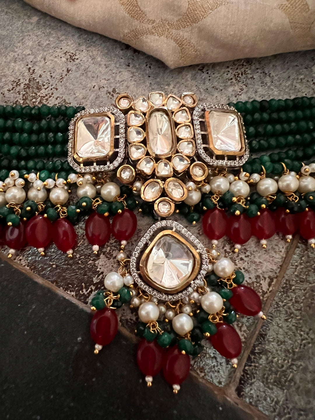 Scintillating Bridal Kundan Choker with Statement Earrings - SHIVKA