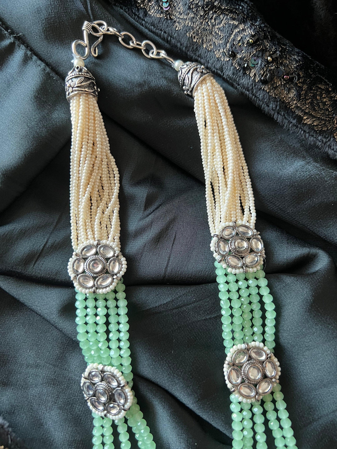 Multilayered Antique Kundan Necklace with Earrings - SHIVKA