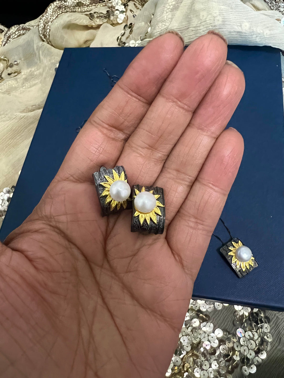 SHIVKA Pearl 925 Silver Pendant Necklace Set | Elegant Rhodium Finish