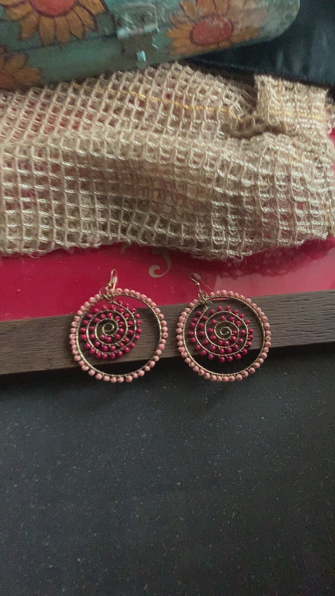 Pink and Red Beads Hoop Danglers