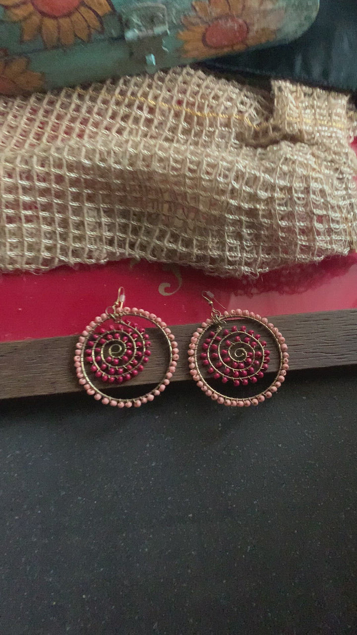 Pink and Red Beads Hoop Danglers