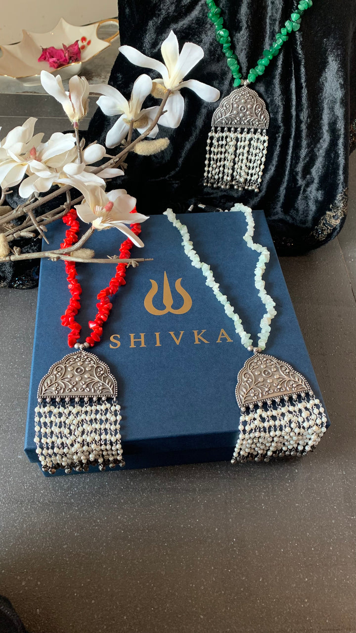 Beautiful Pendant Beaded Long Necklace with Statement Earrings