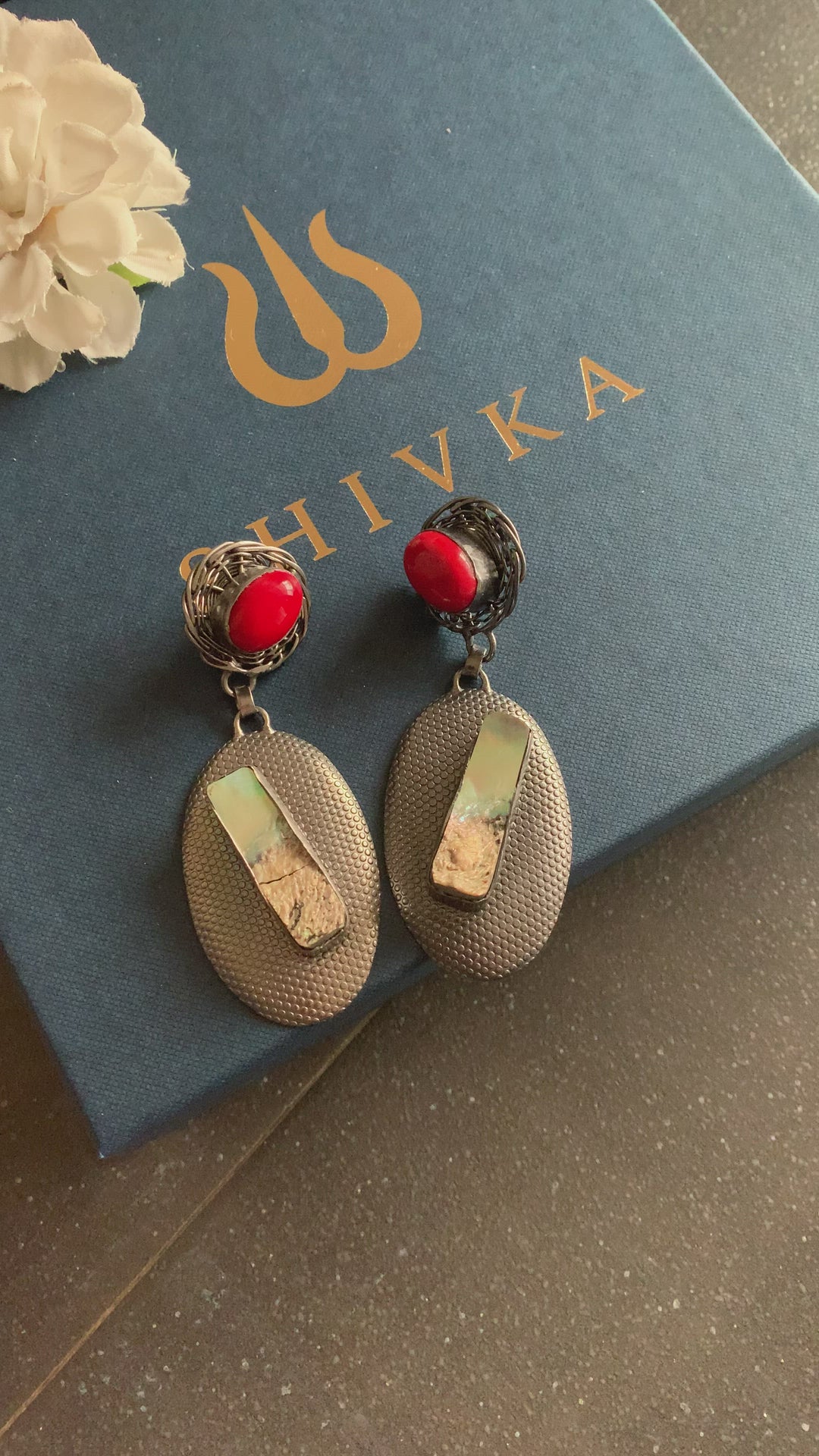 Statement Coral Rhodium Danglers