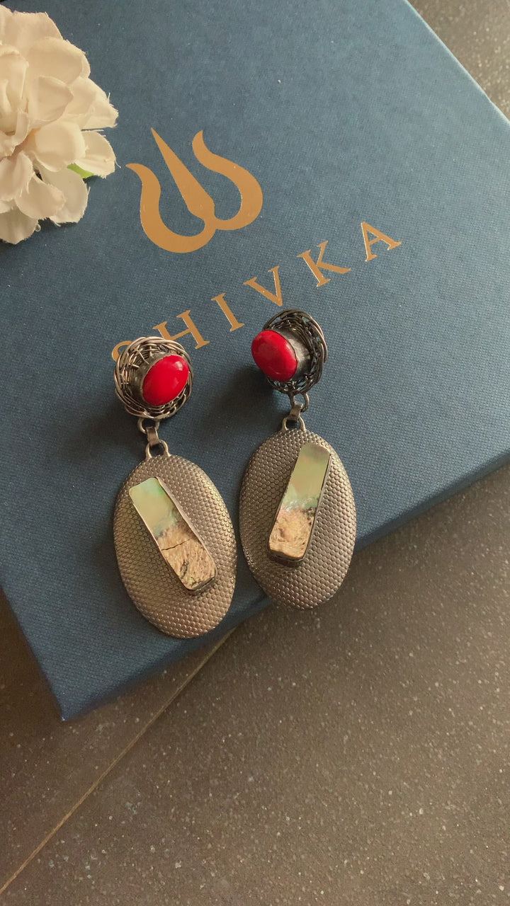 Statement Coral Rhodium Danglers