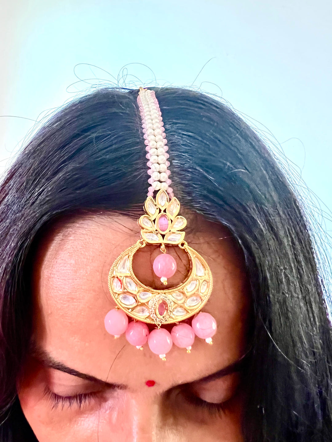 Beautiful Bridal Pink Kundan Maangtikka