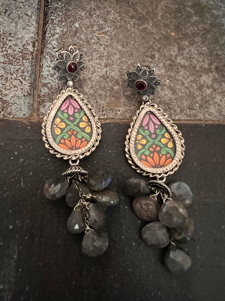 Statement Labradorite Cluster Pure 925 Silver Earrings - SHIVKA