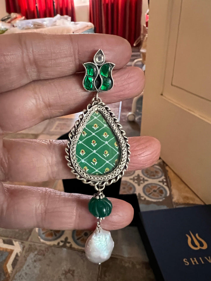 Statement Baroque and Onyx Pure 925 Silver Earrings - SHIVKA