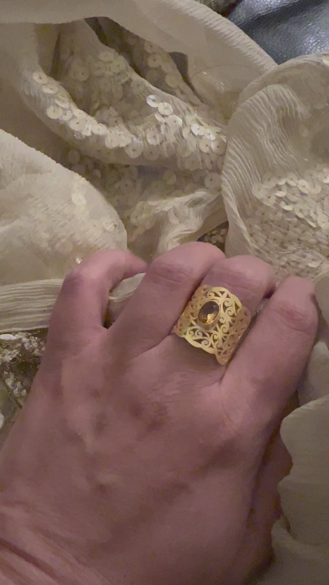 Beautiful Cut-work Quartz Ring