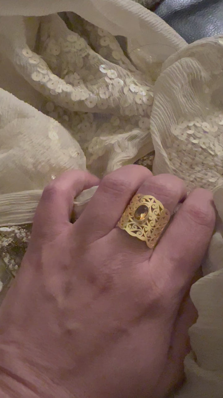 Beautiful Cut-work Quartz Ring