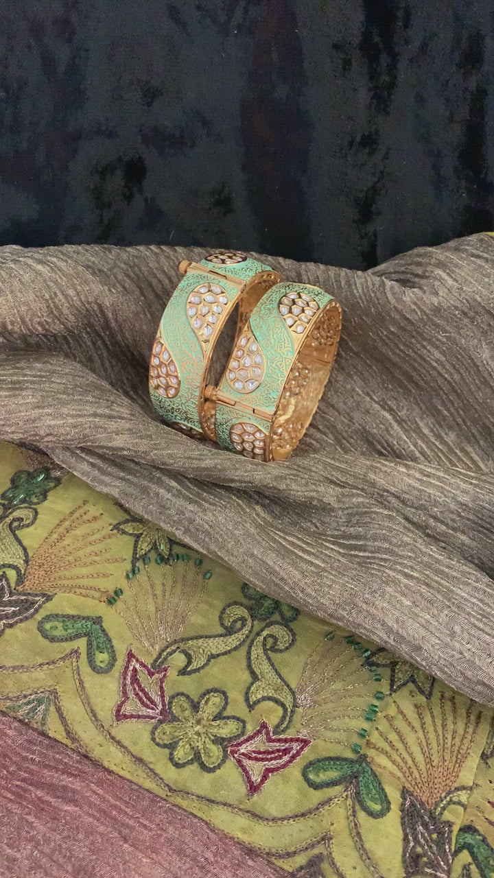 Elegant Mint Kundan Kadas- Set of 2