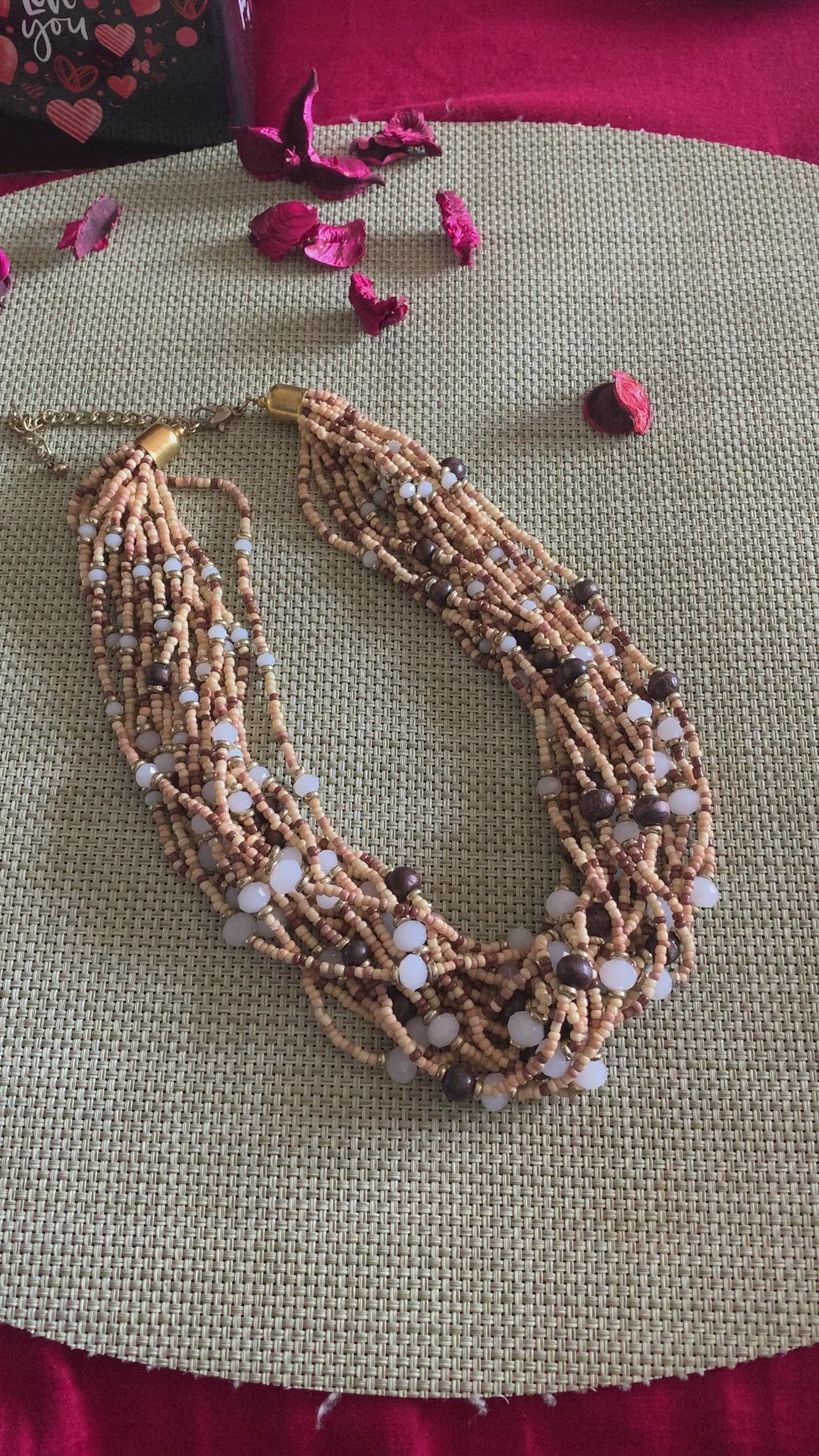 Beige and White Beaded Necklace