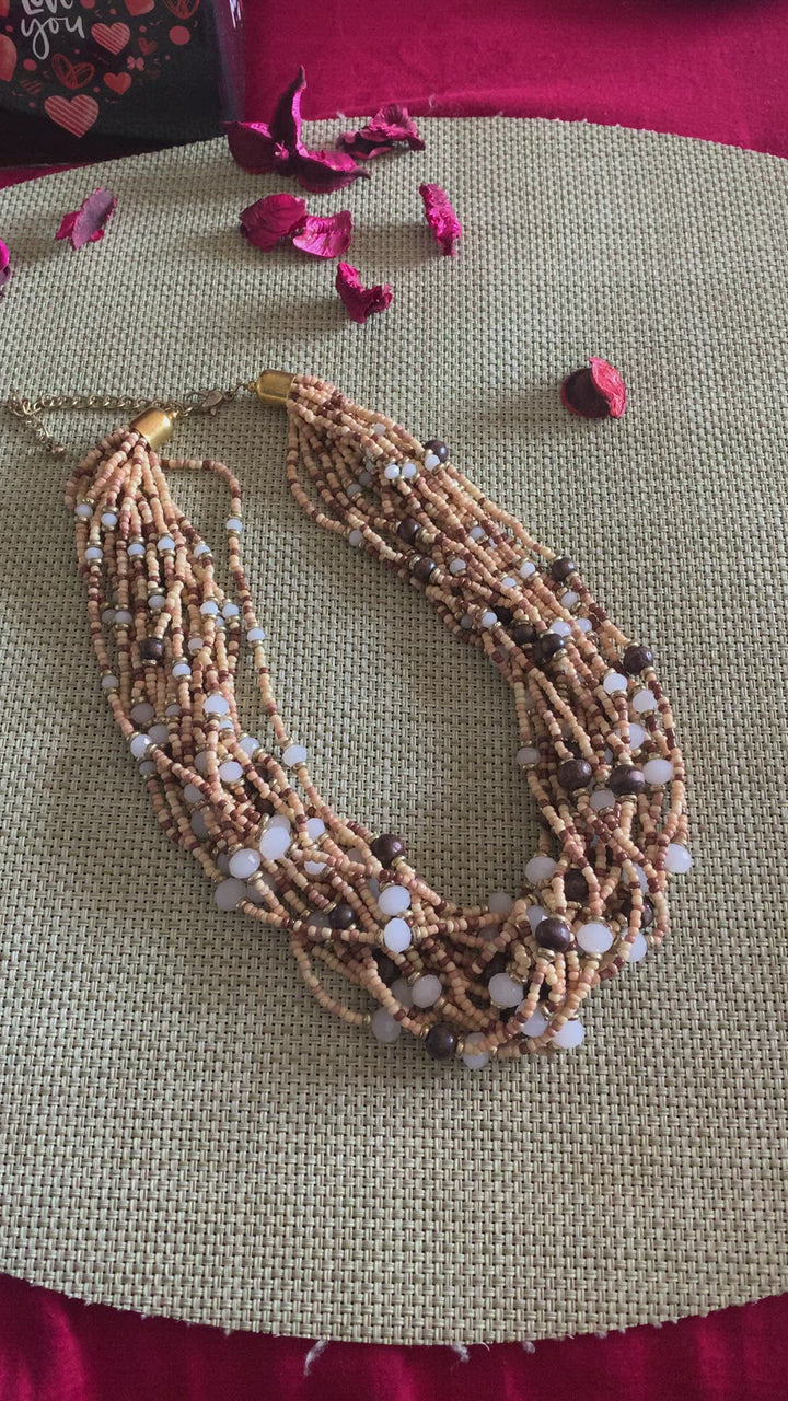 Beige and White Beaded Necklace