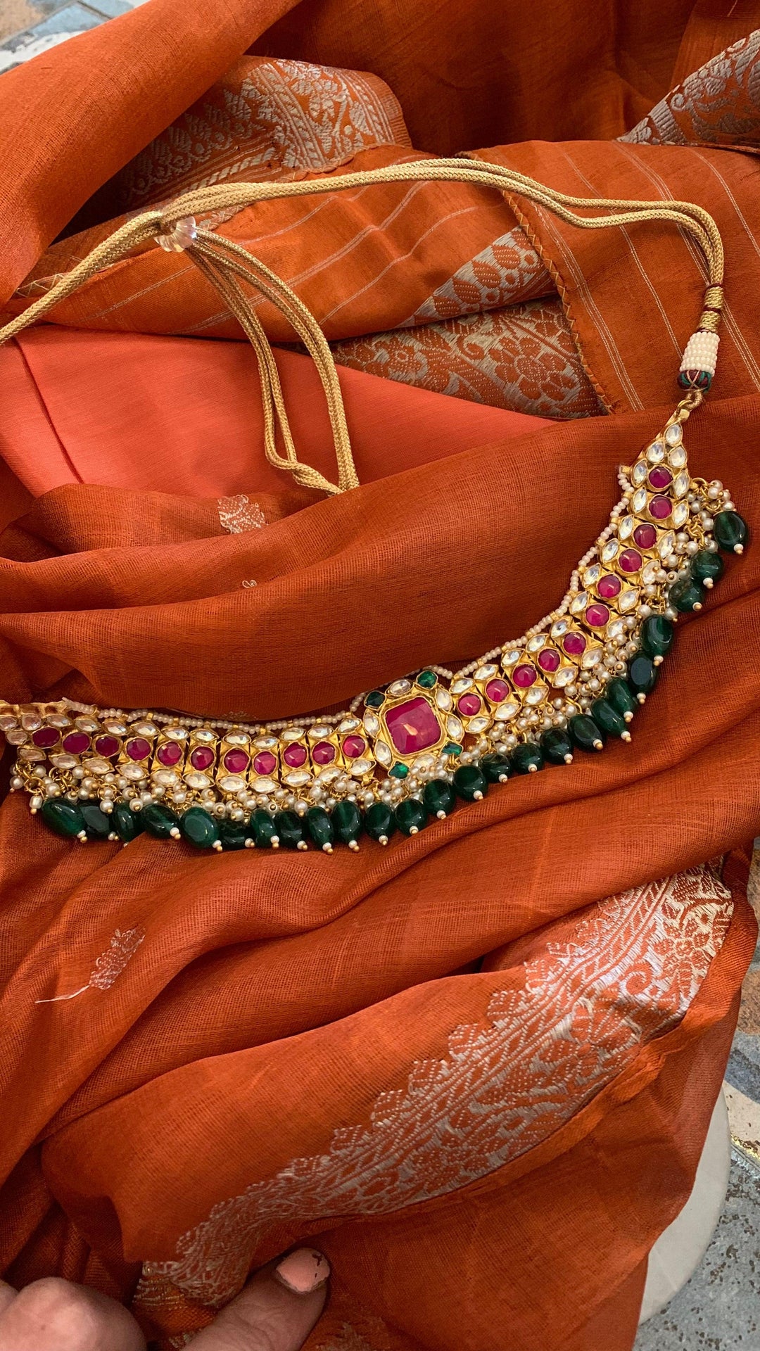 Pachi Kundan Wedding Collar Necklace with Earrings - SHIVKA