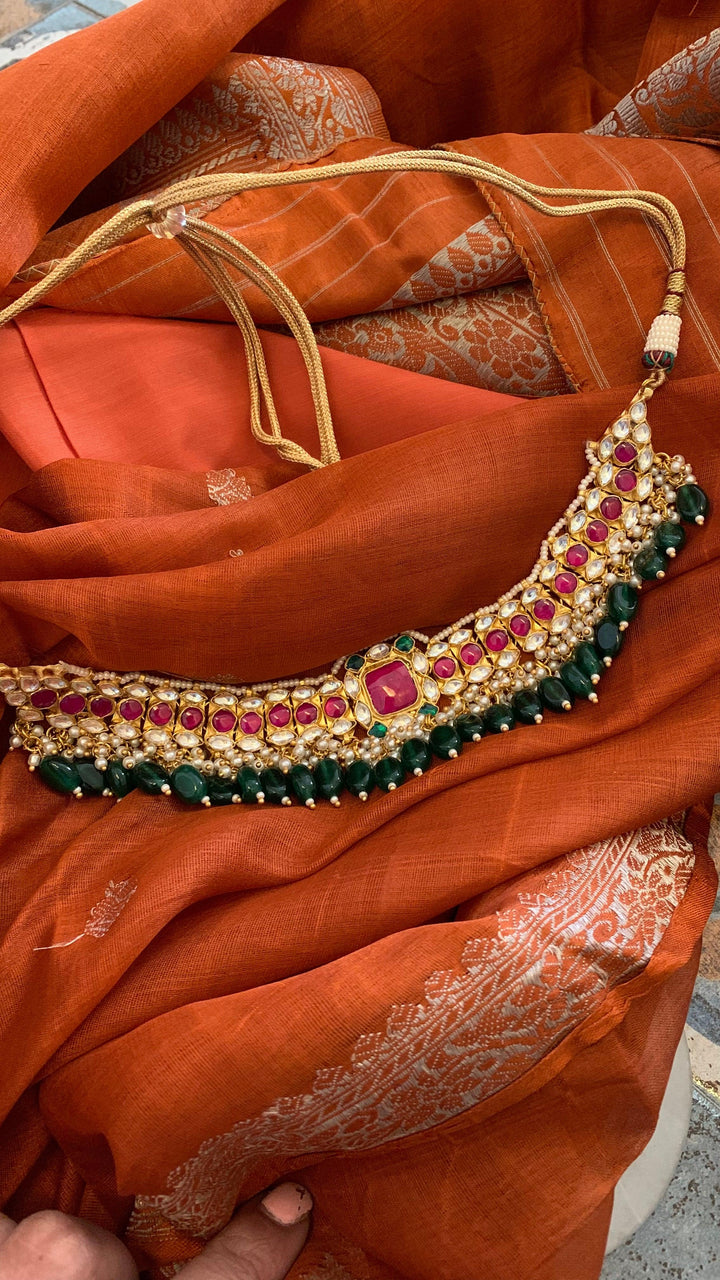 Pachi Kundan Wedding Collar Necklace with Earrings - SHIVKA