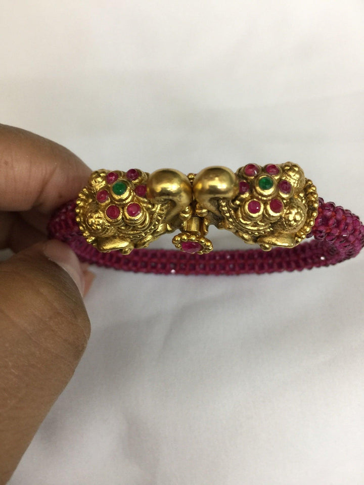Twin Elephant Red Beaded Kadha - SHIVKA