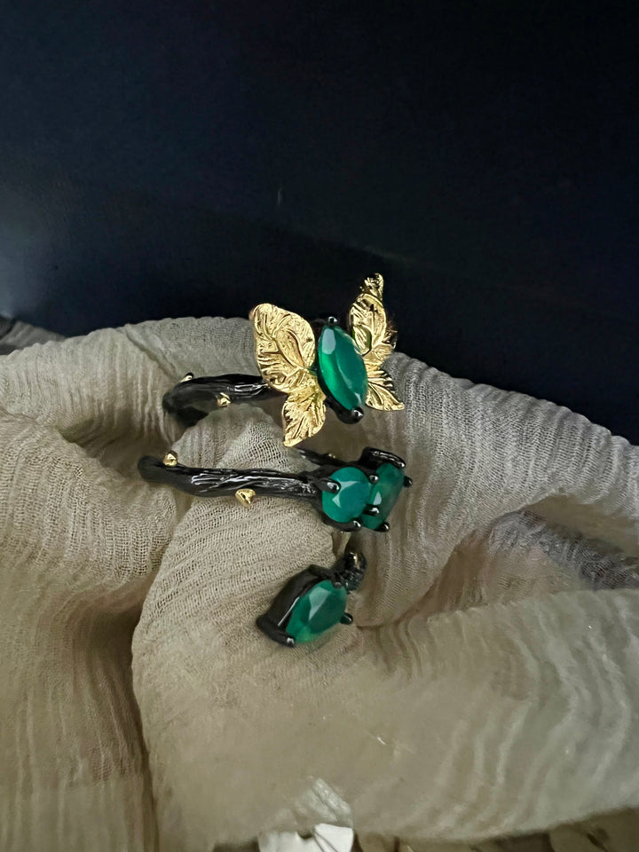 Designer Pure Silver Green Agate Ring