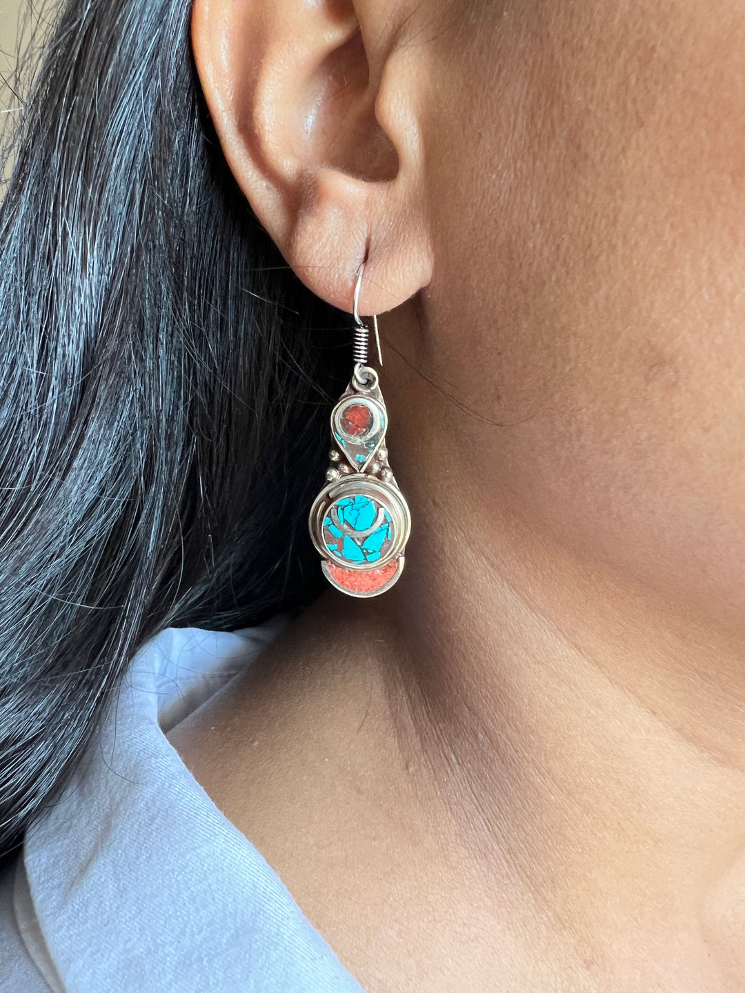 Antique Turquoise and Coral Danglers