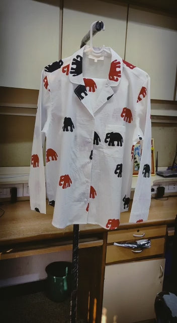 Elephant Design White Cotton Night Suit