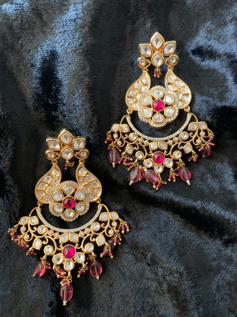 Pink Kundan Danglers - SHIVKA
