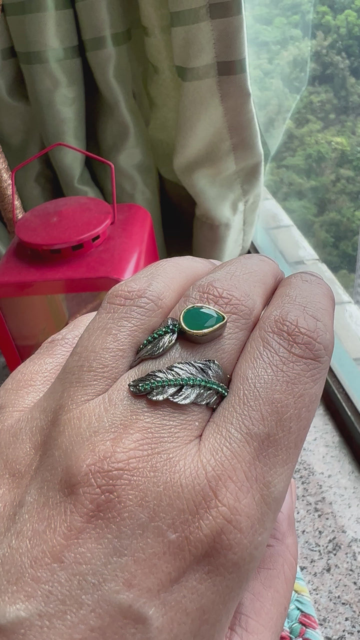 Vintage Pure 925 Silver Green Agate Ring