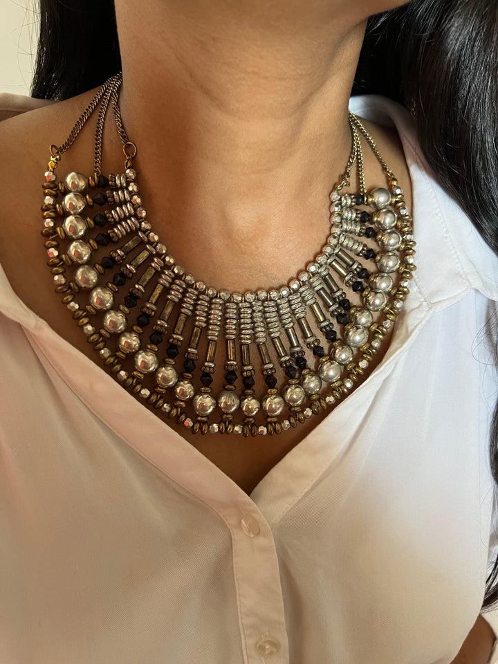 Tribal Beaded Necklace with Vintage Studs - SHIVKA