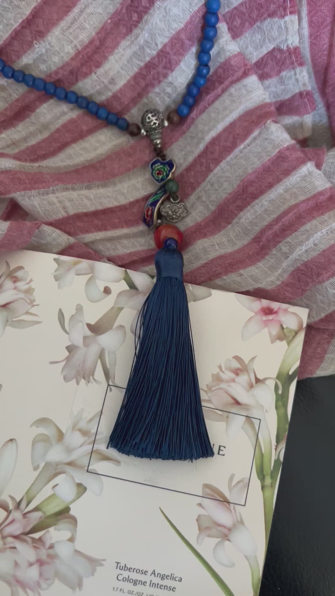 Vintage Look Enameled Pendant Necklace/ Beaded Necklace