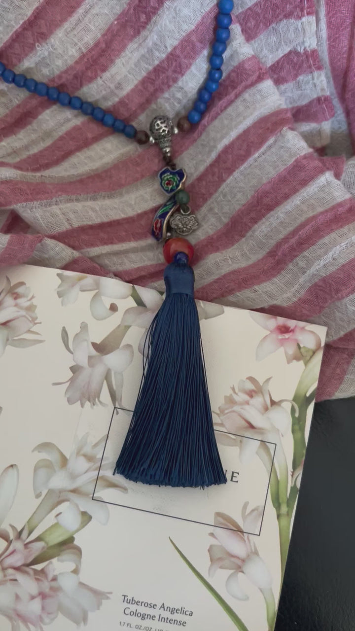 Vintage Look Enameled Pendant Necklace/ Beaded Necklace