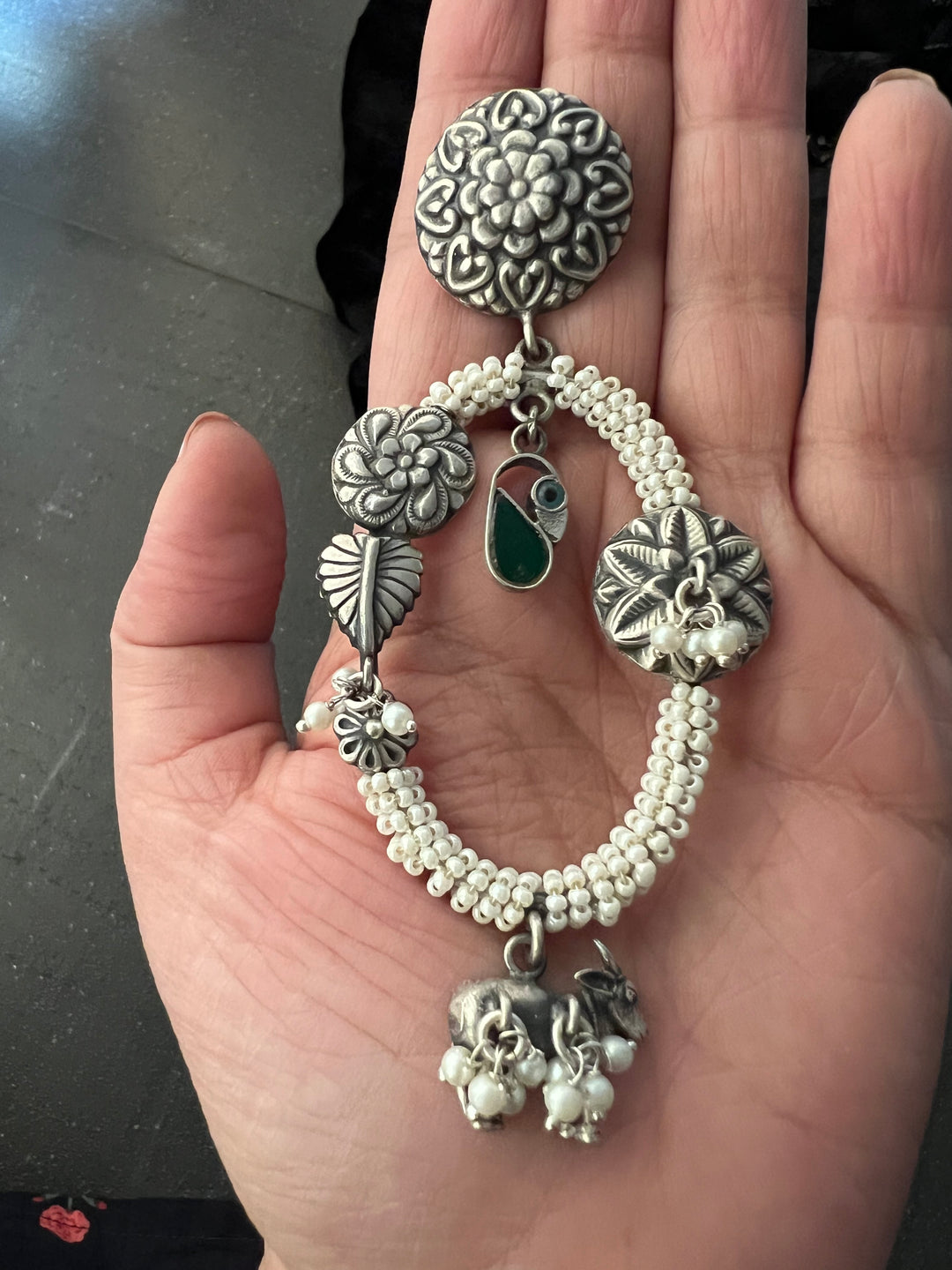 Vintage Pure 925 Silver Floral Earrings