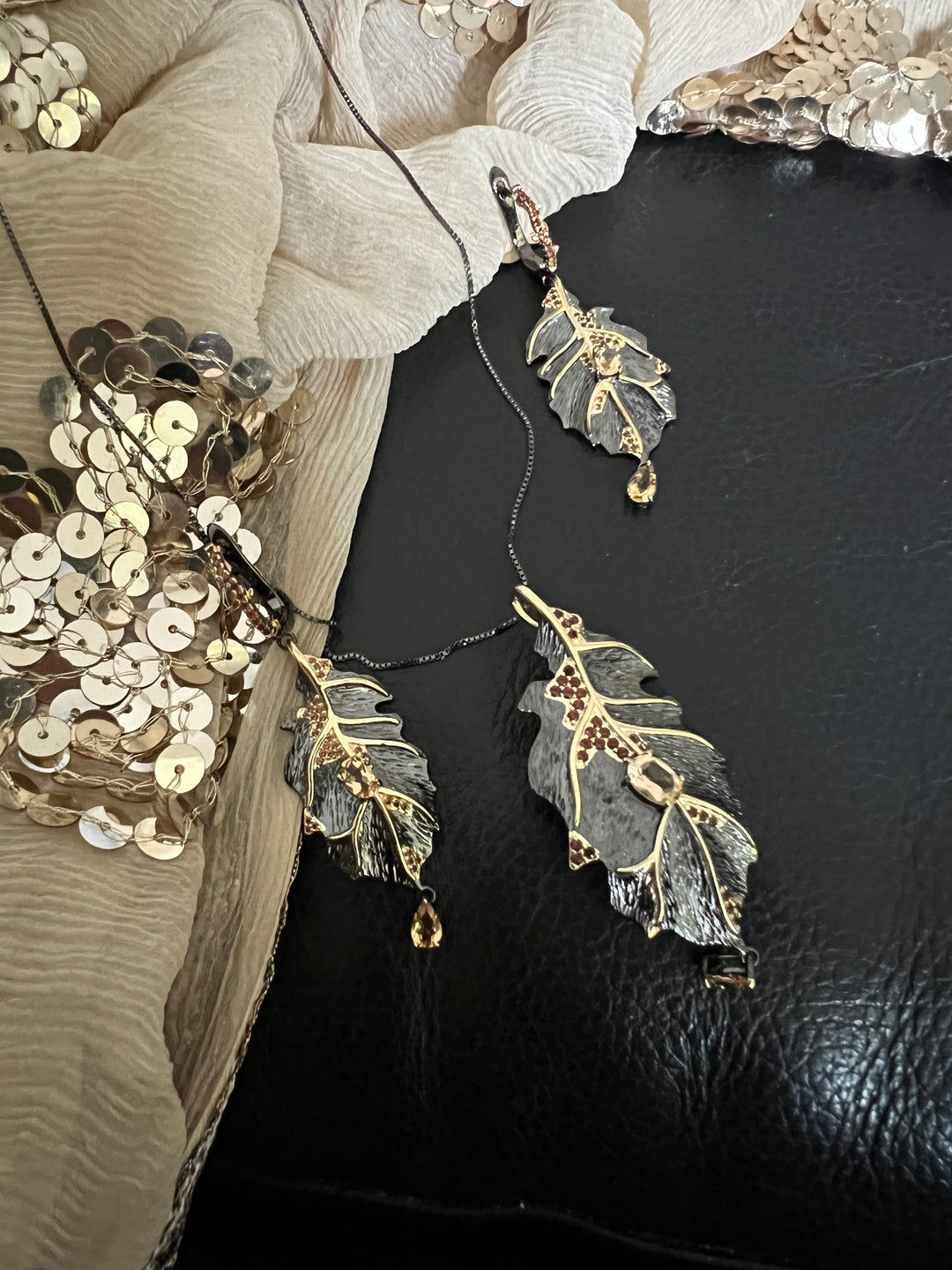 Sterling Silver Pendant Chain Necklace with Earrings