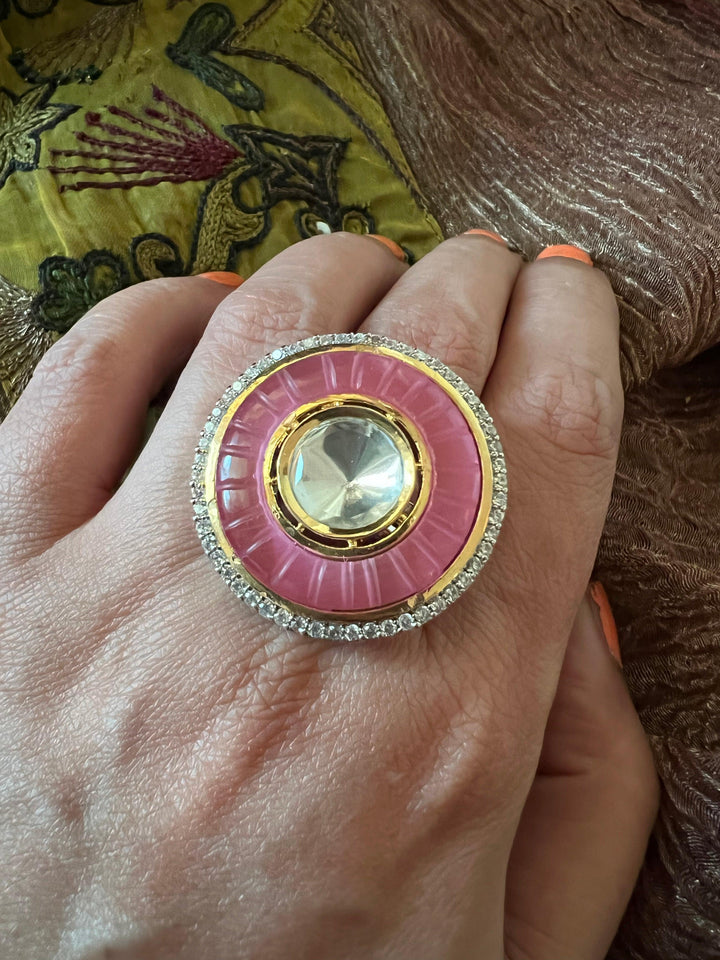 Pink Carved Stone Ring - SHIVKA