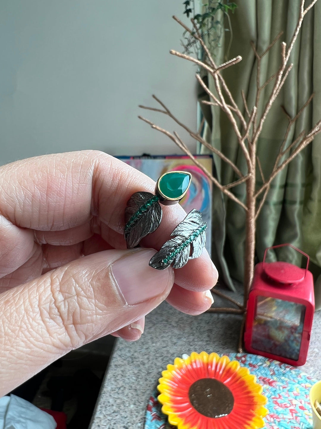 Vintage Pure 925 Silver Green Agate Ring - SHIVKA