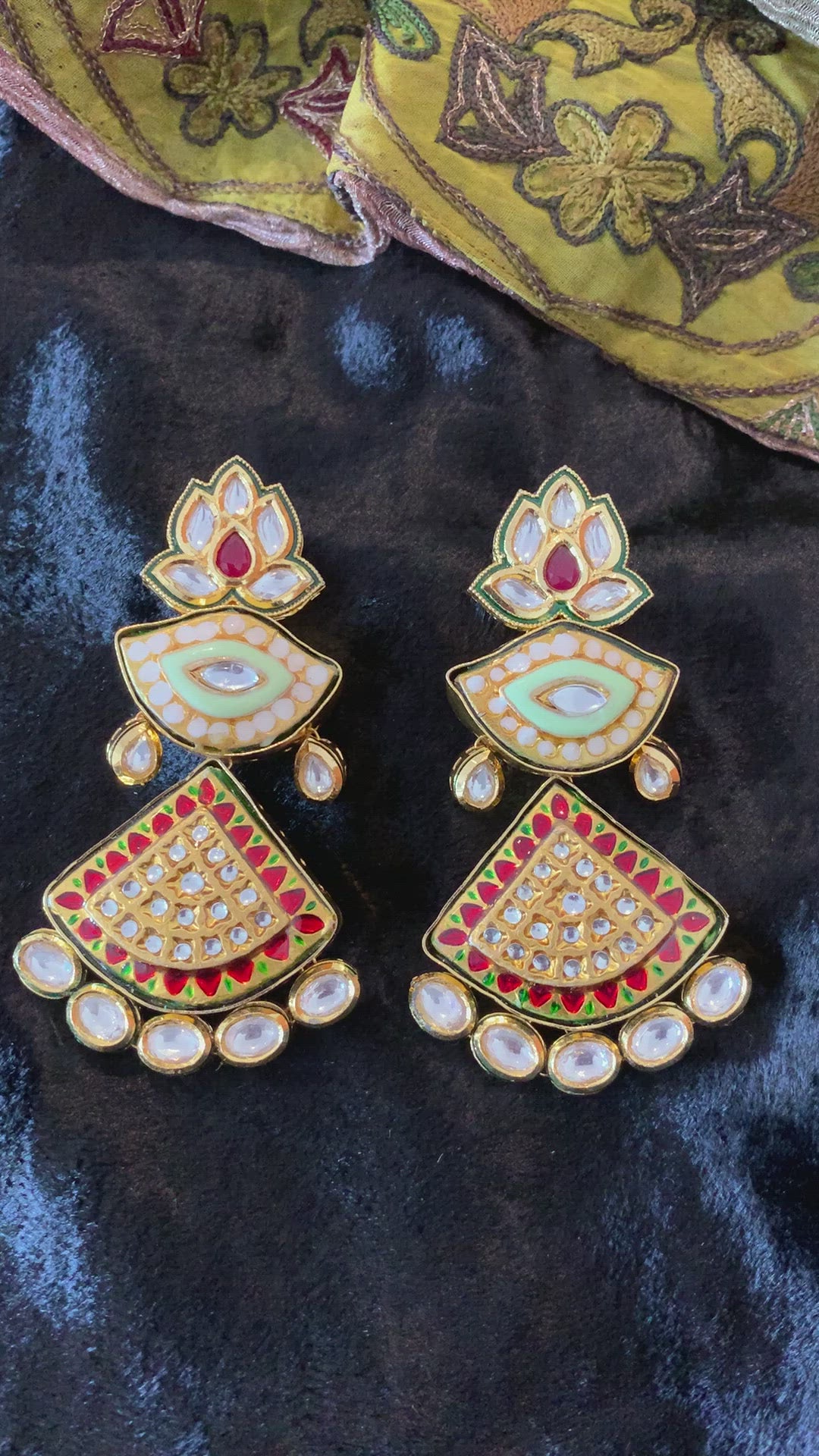 Lotus Red Kundan Meenakari Earrings