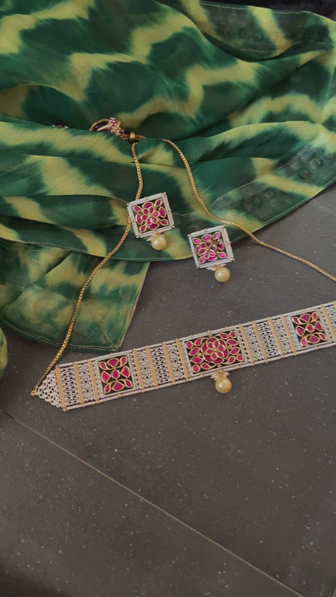 Fusion Silver Kundan Choker with Earrings