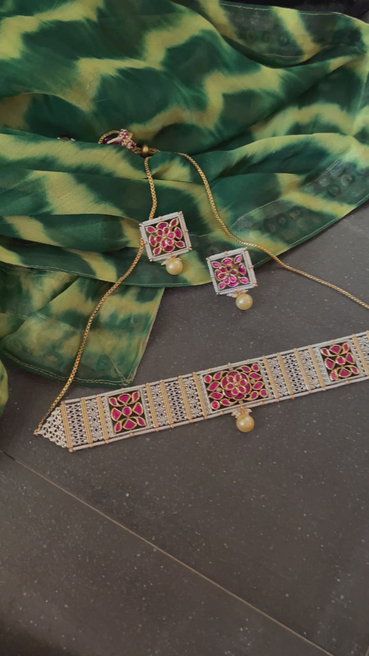 Fusion Silver Kundan Choker with Earrings