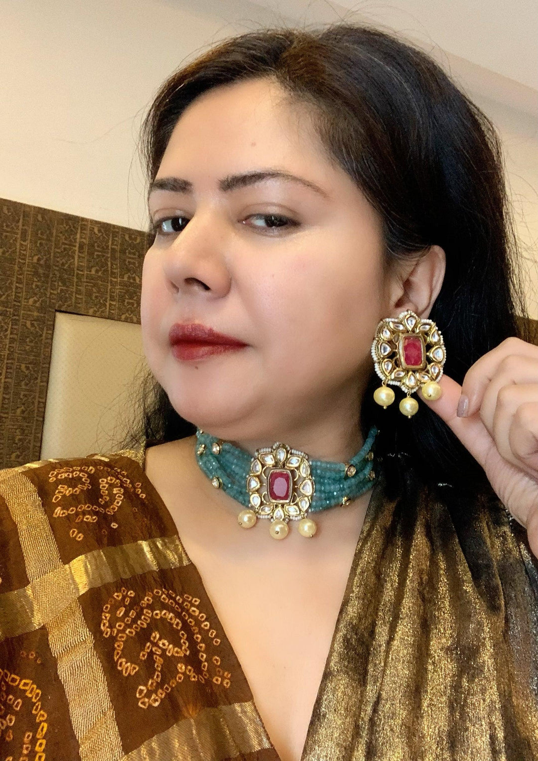 Royal Kundan Choker with Studs - SHIVKA