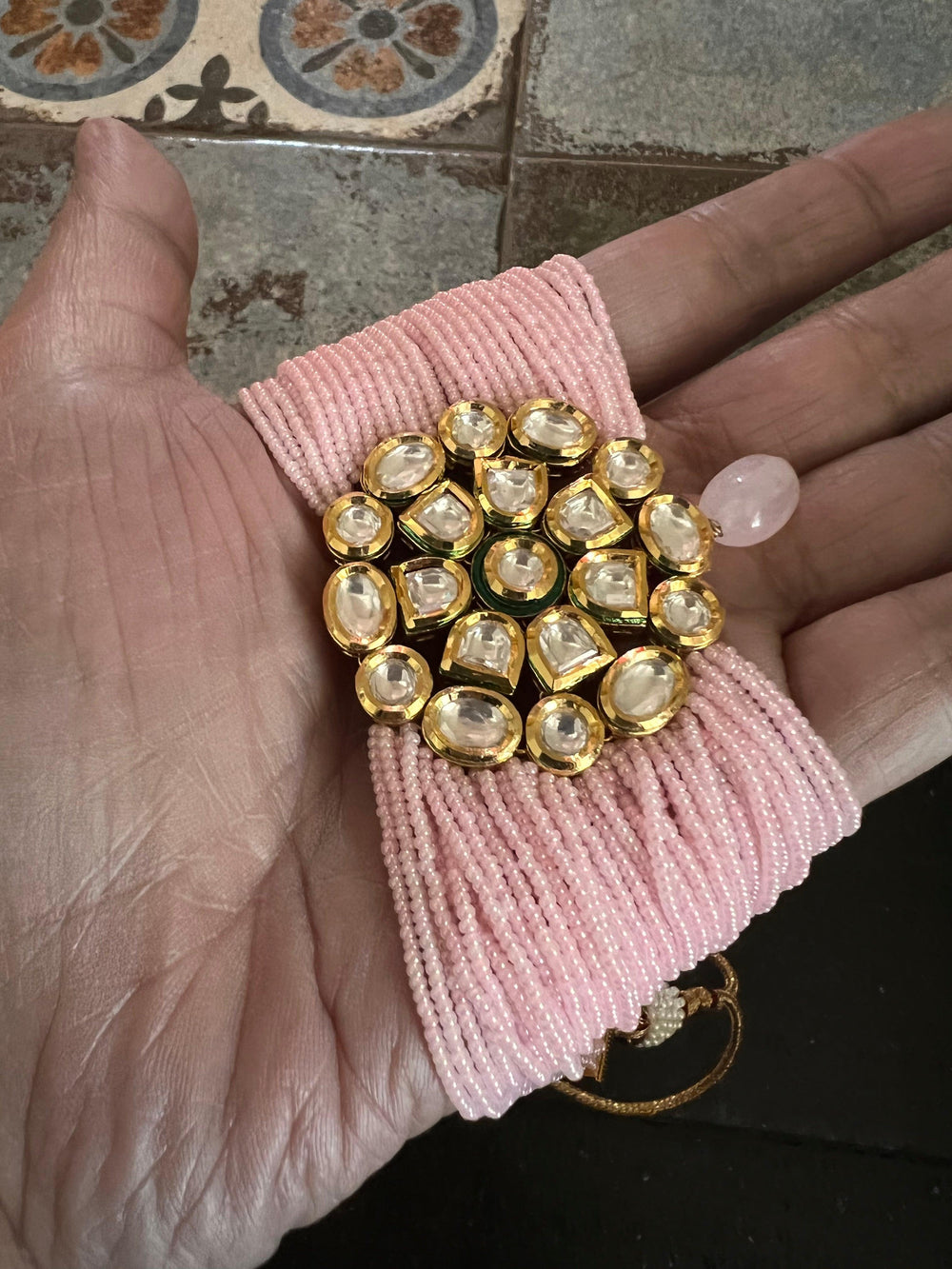 Pink Kundan Choker with Earrings - SHIVKA