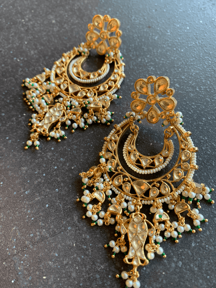 Pearl Moon Kundan Chandbaalis - SHIVKA