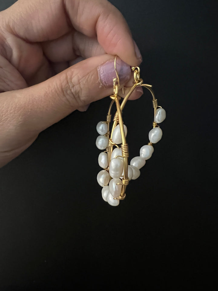 Classy Pearl Hoop Danglers