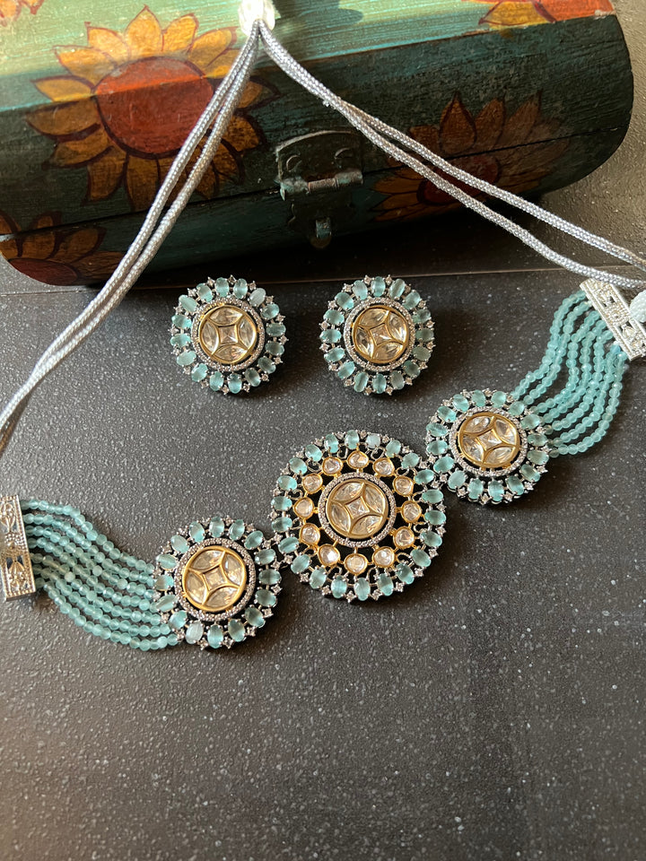 Victorian Kundan Choker Necklace with Earrings