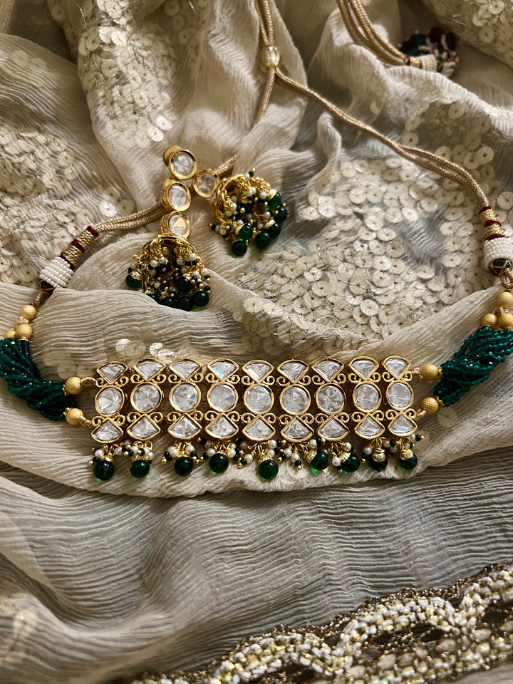 Elegant Kundan Choker with Jhumkas
