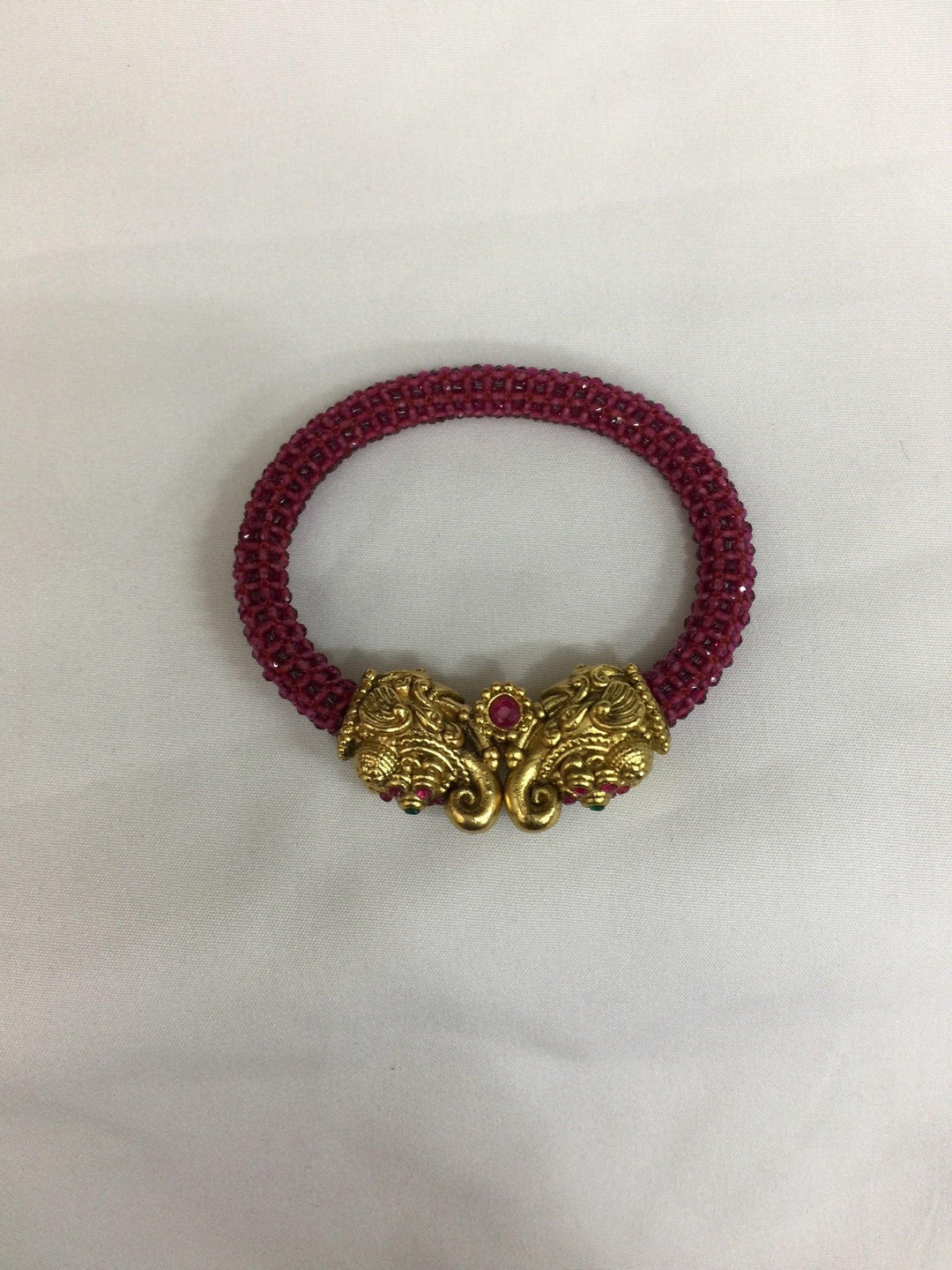 Twin Elephant Red Beaded Kadha - SHIVKA