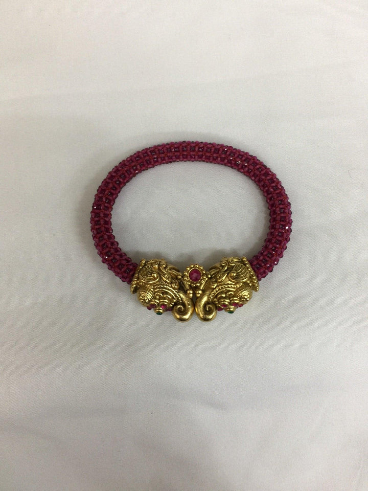 Twin Elephant Red Beaded Kadha - SHIVKA