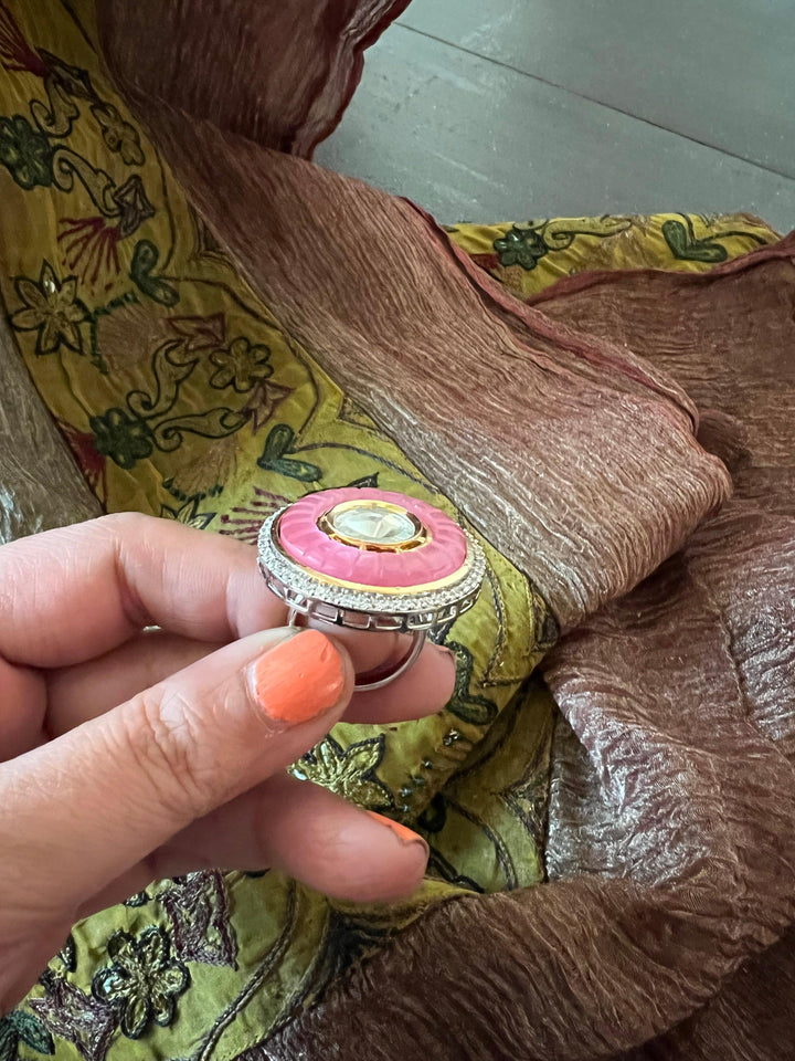 Pink Carved Stone Ring - SHIVKA