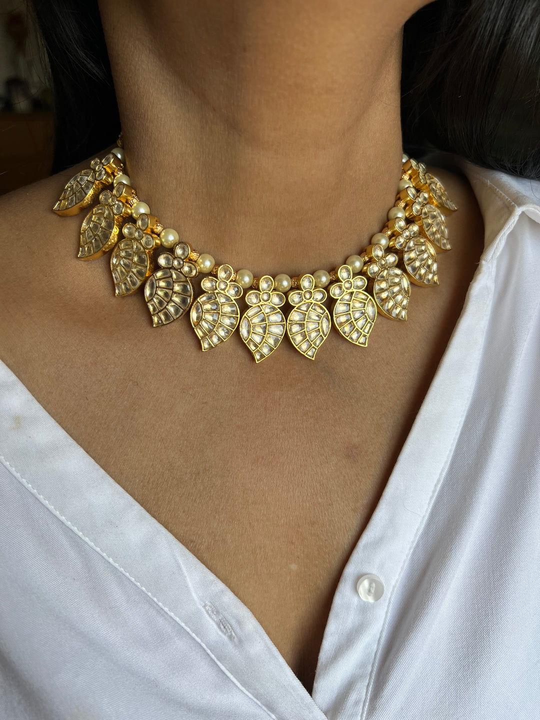 Pachi Kundan Wedding Collar Necklace with Studs