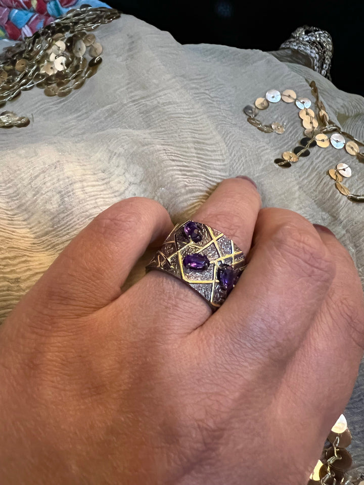 Designer Amethyst Pure 925 Silver Ring