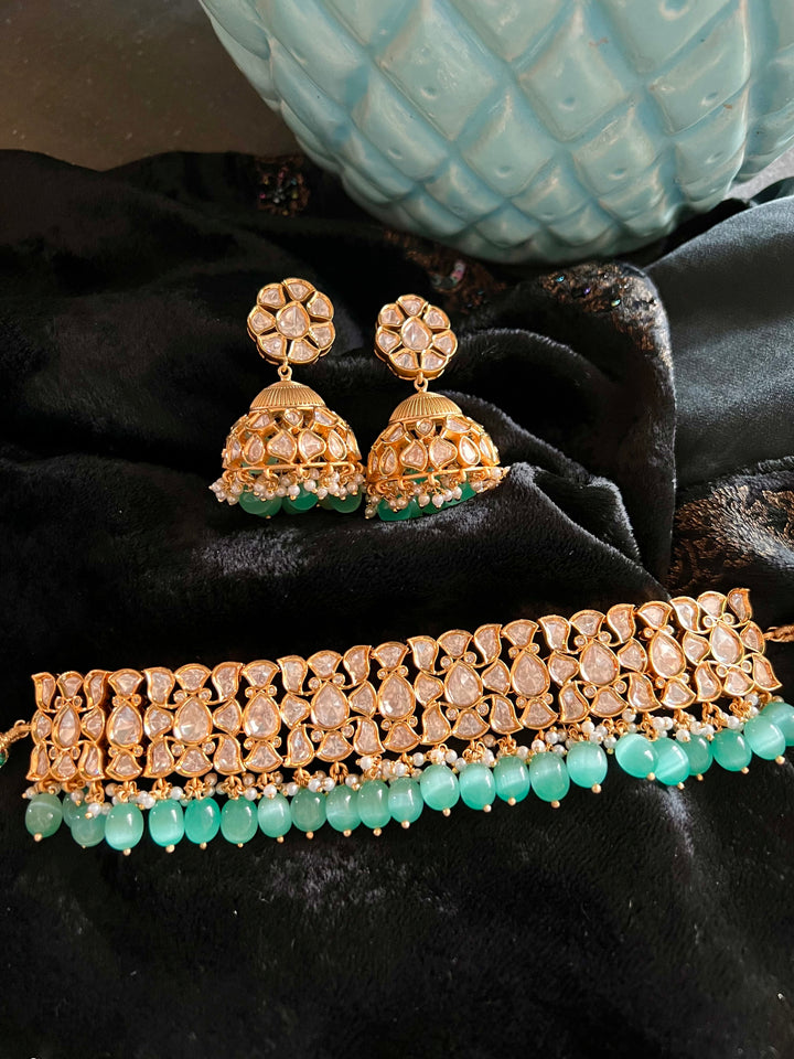Beautiful Pearls and Kundan Choker with Statement Jhumka Earrings