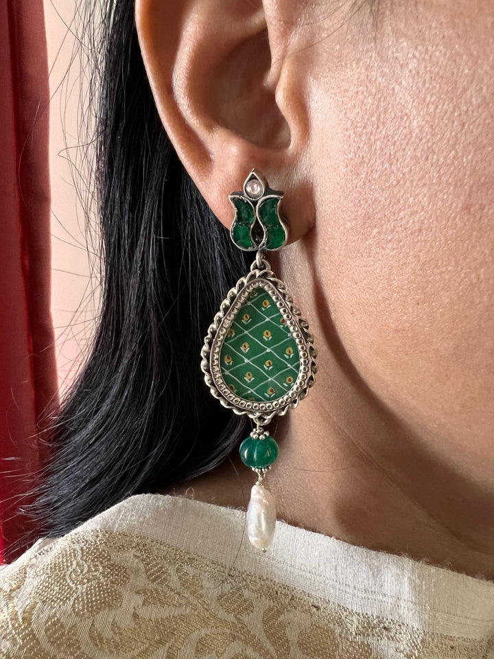 Statement Baroque and Onyx Pure 925 Silver Earrings - SHIVKA