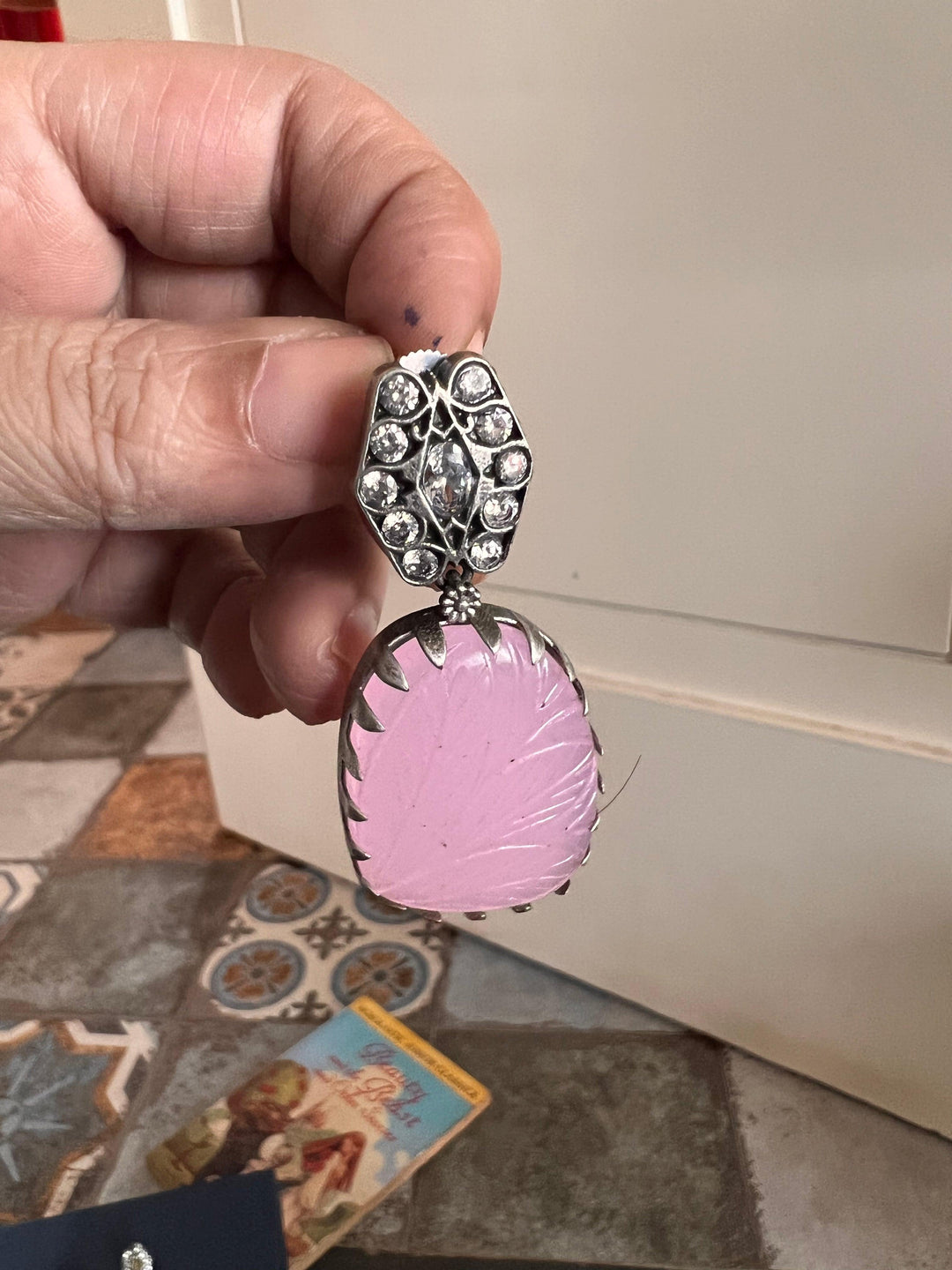 Vintage Carved Stone Danglers - SHIVKA