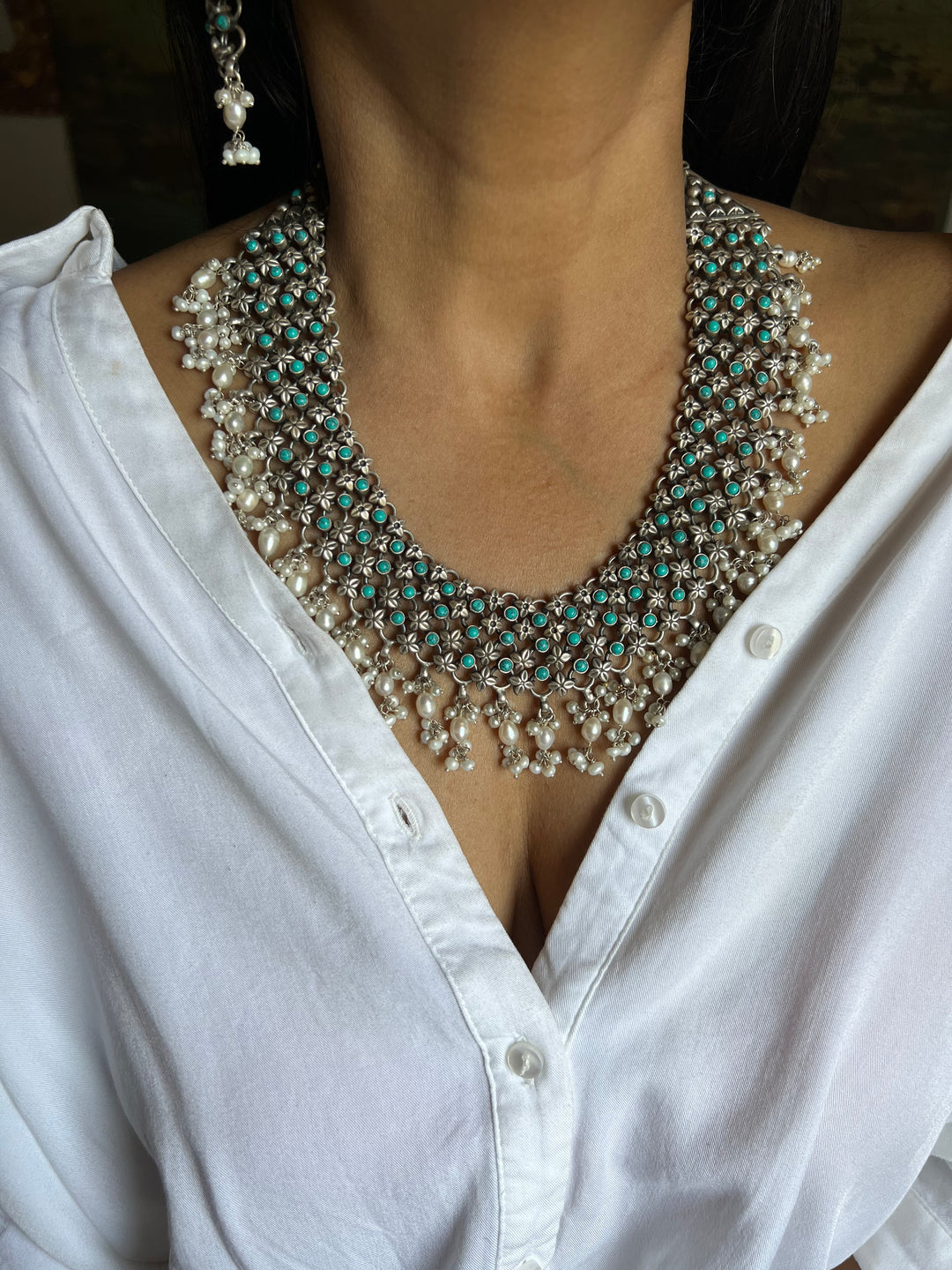 Vintage Pure 925 Silver Necklace with Earrings