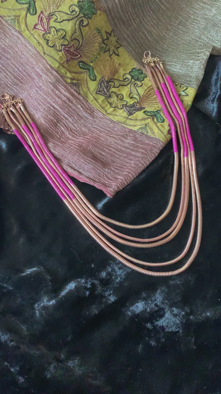 Pink and Gold Five Layered Necklace